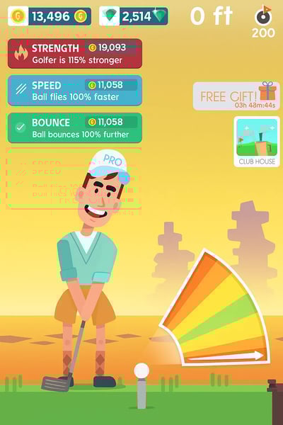A man in a blue cap is playing a golf game.